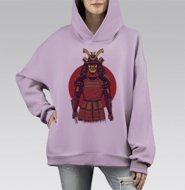 Самурай в боевой позе с красным кругом, Hoodie Mono Fiolet, оверсайз, утепленная