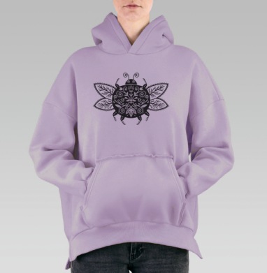 Декоративный жук в стиле современного фолк-арт, Hoodie Oversize Fiolet, утепленная