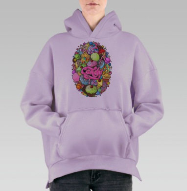 Яркое яйцо из сладостей Candy в стиле поп-арт, Hoodie Oversize Fiolet, утепленная
