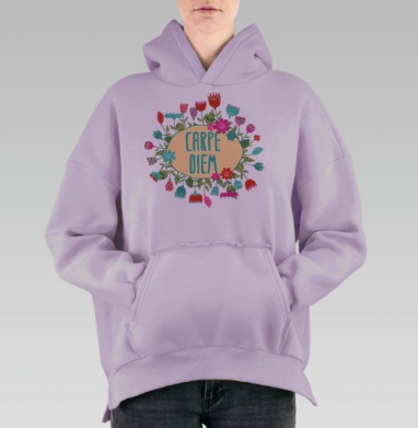 Carpe Diem, Hoodie Oversize Fiolet, утепленная