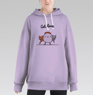 Милый персонаж с котиками: теплота и нежность, Hoodie Long Oversize Fiolet