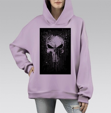 Череп агрессия мрачность краска распад, Hoodie Mono Fiolet, оверсайз, утепленная