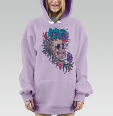 Циклы жизни: череп и яркие цветы, Hoodie Mjhigh Dig Mel, Fiolet, утепленная