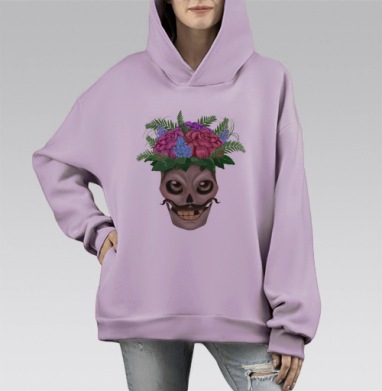 Череп мозг цветы, Hoodie Mono Fiolet, оверсайз, утепленная