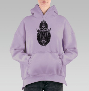 Скелет в кокошнике с жемчугом и самоваром, Hoodie Oversize Fiolet, утепленная