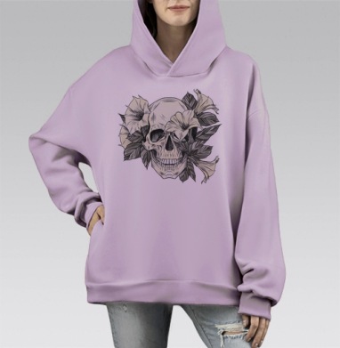 Череп В Цветах Символ Жизни И Смерти, Hoodie Mono Fiolet, оверсайз, утепленная