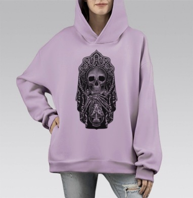 Готическая матрёшка с черепом в кокошнике, Hoodie Mono Fiolet, оверсайз, утепленная