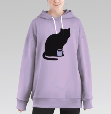 Кошка с кружкой: уют и спокойствие в доме, Hoodie Long Oversize Fiolet