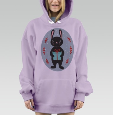 Чёрный кролик с праздничным подарком — зимняя сказка, Hoodie Mjhigh Dig Mel, Fiolet, утепленная