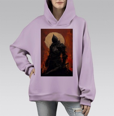 Черный рыцарь на фоне огня и луны Черный рыцарь на фоне огня и луны, Hoodie Mono Fiolet, оверсайз, утепленная
