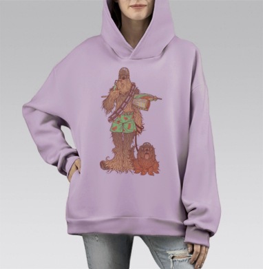 Йети в шортах с арбузами и собака в очках, Hoodie Mono Fiolet, оверсайз, утепленная