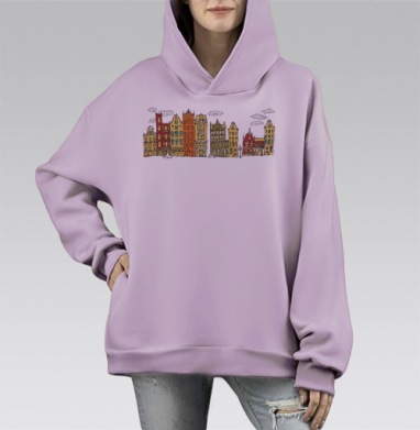 Открытка с видом Амстердама в стиле hand-drawn, Hoodie Mono Fiolet, оверсайз, утепленная