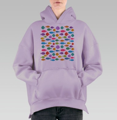 Цветные рыбки, Hoodie Oversize Fiolet, утепленная