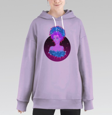 Мистическая женская фигура в неоновом сиянии, Hoodie Long Oversize Fiolet