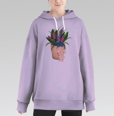Цветы и кролик, Hoodie Long Oversize Fiolet