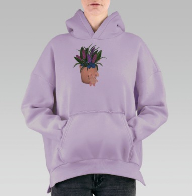 Цветы и кролик, Hoodie Oversize Fiolet, утепленная