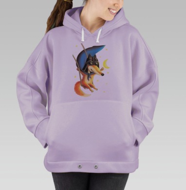 Лиса-летчик на качелях с светящимся месяцем, Hoodie Oversize Fiolet