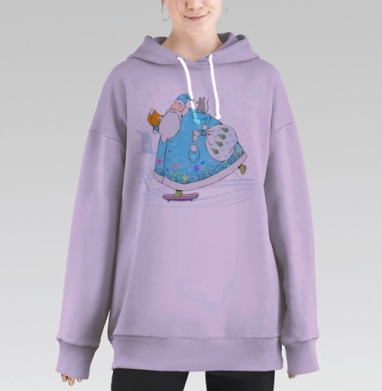 Дед Мороз на скейтборде – яркий новогодний арт, Hoodie Long Oversize Fiolet