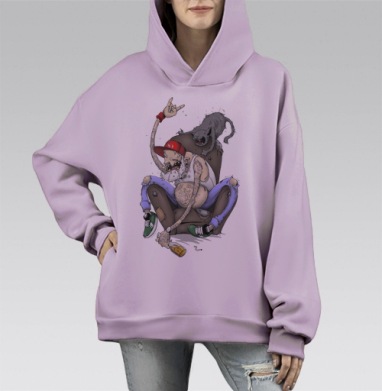 Дедушка и кот, Hoodie Mono Fiolet, оверсайз, утепленная