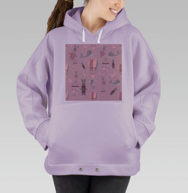 Детский паттерн с милыми зайчиками и воздушными шариками, Hoodie Oversize Fiolet