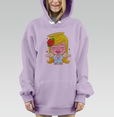 Милый мультяшный ангелочек с розой и крылышками, Hoodie Mjhigh Dig Mel, Fiolet, утепленная