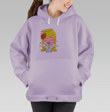 Милый мультяшный ангелочек с розой и крылышками, Hoodie Oversize Fiolet