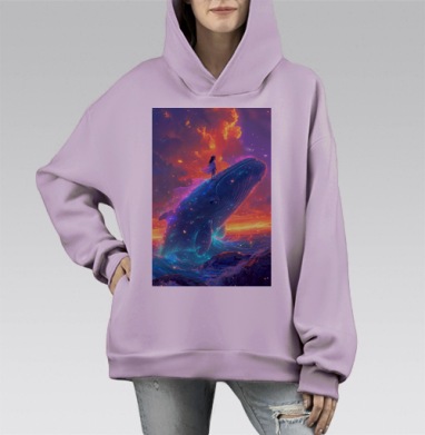 Девочка на спине кита магия и природа настоящие моменты, Hoodie Mono Fiolet, оверсайз, утепленная
