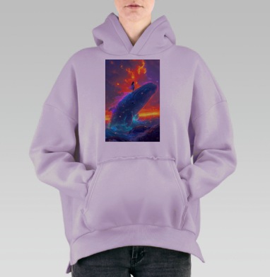 Девочка на спине кита магия и природа настоящие моменты, Hoodie Oversize Fiolet, утепленная