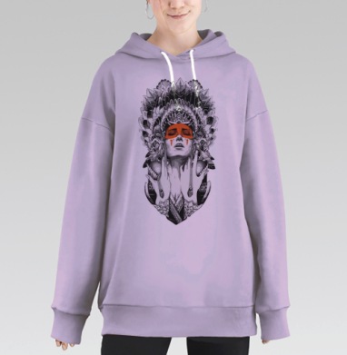 девушка, Hoodie Long Oversize Fiolet