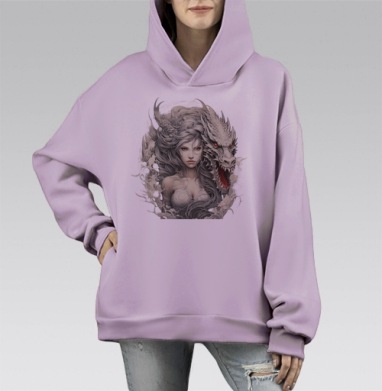 Аллегорический портрет женщины и дракона, Hoodie Mono Fiolet, оверсайз, утепленная