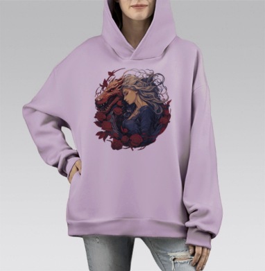 Дракон и Красавица: Гармония Сил и Красоты, Hoodie Mono Fiolet, оверсайз, утепленная