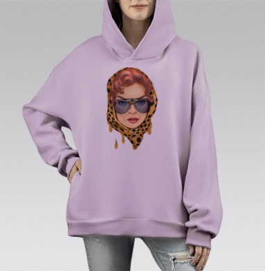Девушка в оранжевом платке с капельками меда, Hoodie Mono Fiolet, оверсайз, утепленная