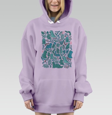Милый бесшовный рисунок с динозаврами и листьями, Hoodie Mjhigh Dig Mel, Fiolet, утепленная