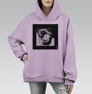 Пасть хищника с обнимающей рукой в черно-белом стиле, Hoodie Mono Fiolet, оверсайз, утепленная
