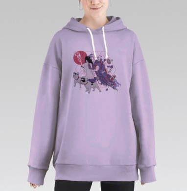 Сюрреалистичная картина с женщиной и грибным ростом, Hoodie Long Oversize Fiolet