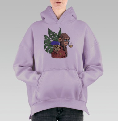 Экстравагантный арт с жизнерадостным скелетом и мудрой обезьяной, Hoodie Oversize Fiolet, утепленная