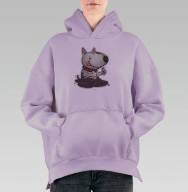 Весёлый бультерьер в луже с лапами «класс», Hoodie Oversize Fiolet, утепленная