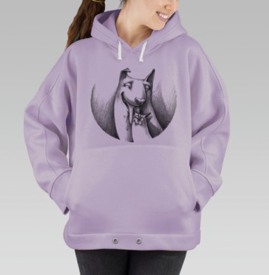 Дружба собаки и кота в карандашной иллюстрации, Hoodie Oversize Fiolet
