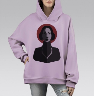 Дуалистичное лицо женщины с красным ореолом красным ореолом, Hoodie Mono Fiolet, оверсайз, утепленная