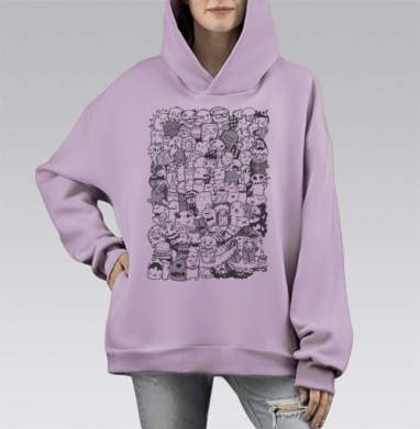Дудл арт, Hoodie Mono Fiolet, оверсайз, утепленная