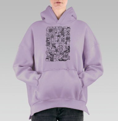 Дудл арт, Hoodie Oversize Fiolet, утепленная