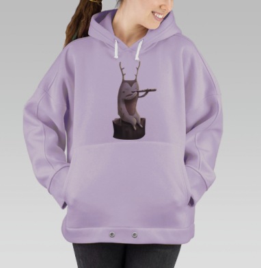 Милый лесной музыкант на пне с флейтой, Hoodie Oversize Fiolet