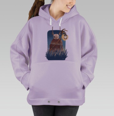 Мистический дух леса с фонарём и оленьими рогами, Hoodie Oversize Fiolet