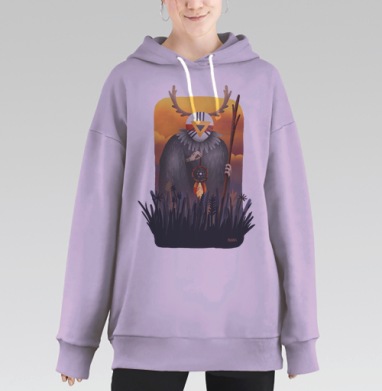 Мистический Шаман с ловцом снов на закате, Hoodie Long Oversize Fiolet