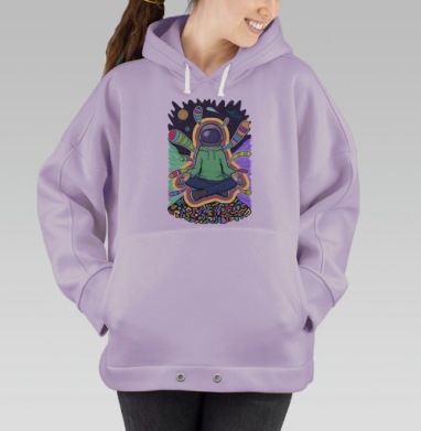 Космонавт в медитации на фоне космоса, Hoodie Oversize Fiolet