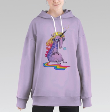 Единорог в тату, Hoodie Long Oversize Fiolet