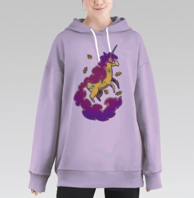 Дерзкий единорог с тату в стиле поп-арт, Hoodie Long Oversize Fiolet