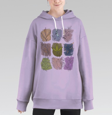 Минималистичные ботанические акварельные панели, Hoodie Long Oversize Fiolet