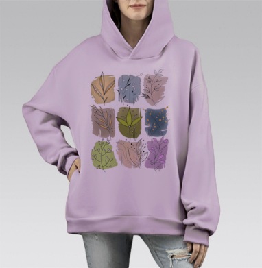 Минималистичные ботанические акварельные панели, Hoodie Mono Fiolet, оверсайз, утепленная