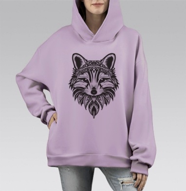 Графическая лиса — символ мудрости и силы, Hoodie Mono Fiolet, оверсайз, утепленная